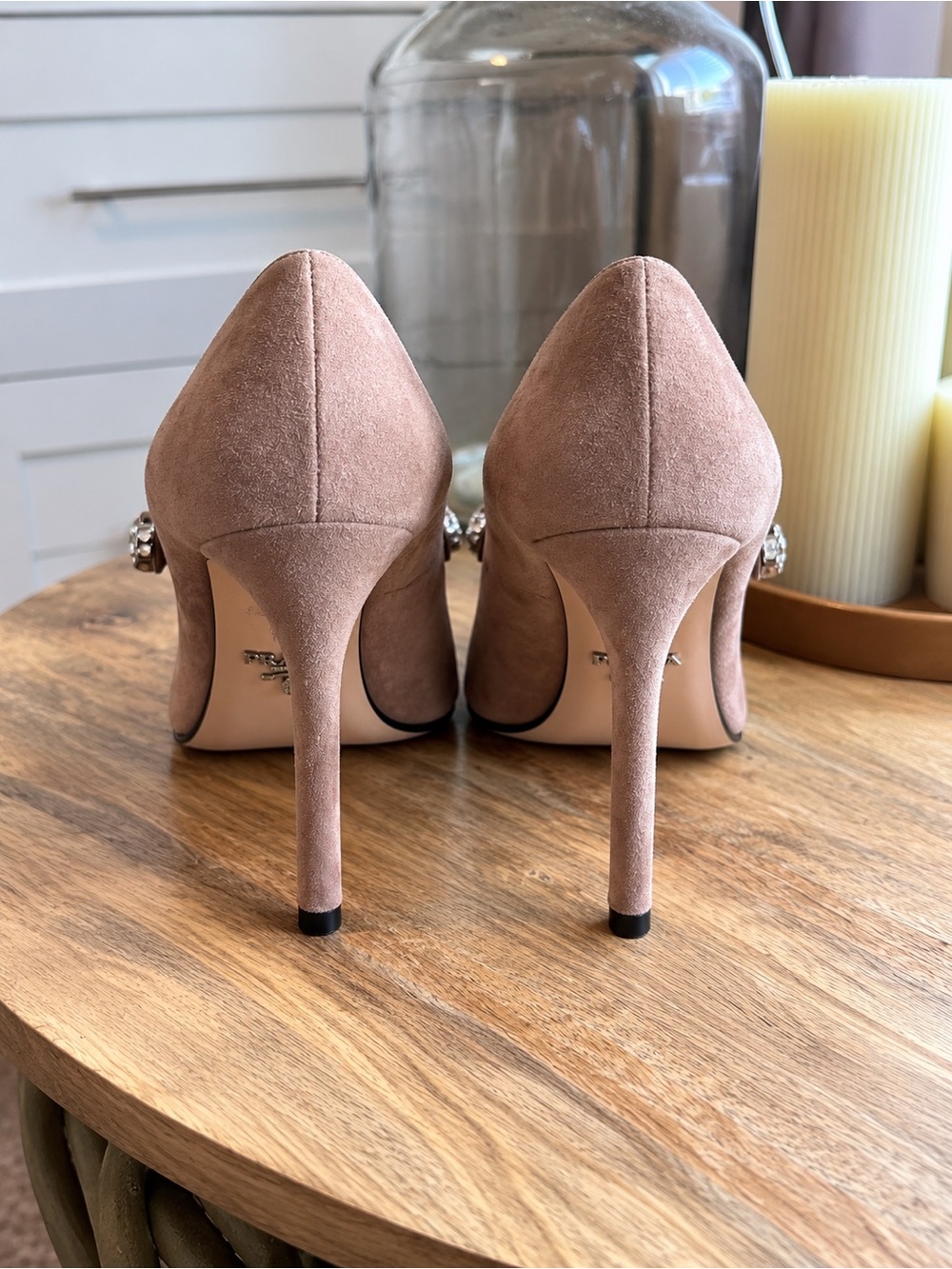 Prada Crystal Embellished Suede Pointed Toe Pumps Heels 38.5 - Picture 4 of 5